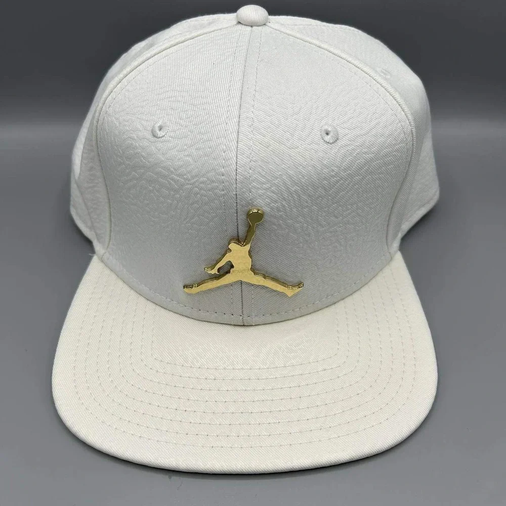 Air Jordan Hat‎ Men White Cement Elephant Gold Metal Jumpman Snap Back Cap
